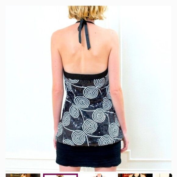 Black and White Swirl Halter Dress - Picture 2 of 8